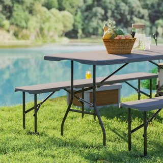 Conjunto Mesa y Bancos Plegables Camping