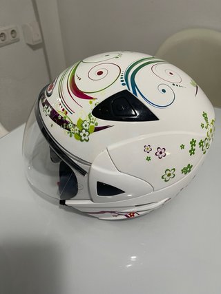 Casco Moto Shiro Blanco Flores Scooter