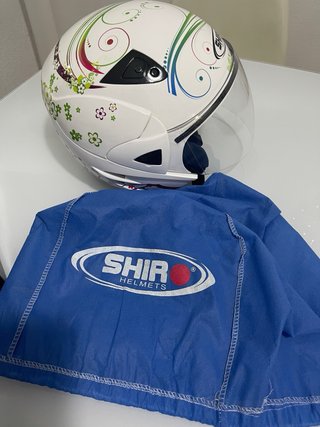 Casco Moto Shiro Blanco Flores Scooter
