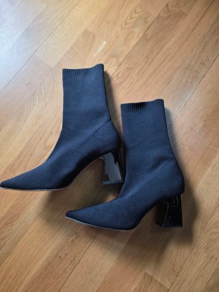 Botines Zara negros tela tacón bloque