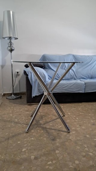 Mesa cristal patas acero inoxidable