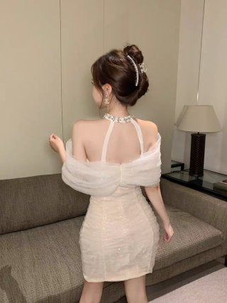 Vestido de fiesta beige/blanco