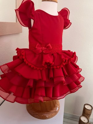 Traje de flamenca niña artesanal rojo