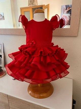 Traje de flamenca niña artesanal rojo