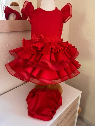 Traje de flamenca niña artesanal rojo