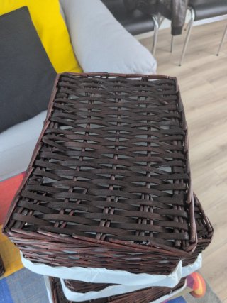 Juego 4 cestos mimbre con tela