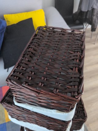 Juego 4 cestos mimbre con tela