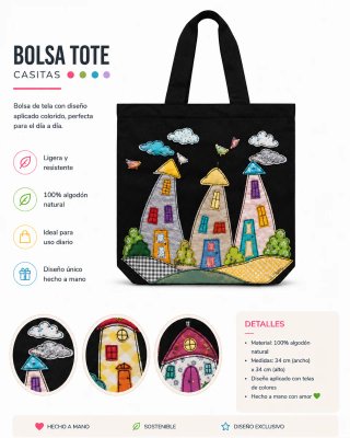 Bolsa Tote Casitas Hecha a Mano