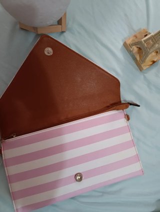 Bolso de mano IVK rayas rosa y blanco