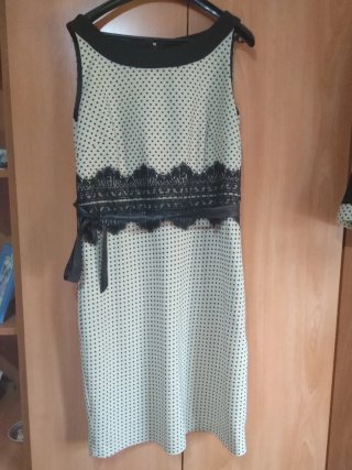 Vestido lunares negro y beige