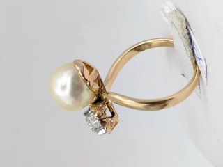 Anillo Oro Blanco Diamante y Perla Tú y Yo