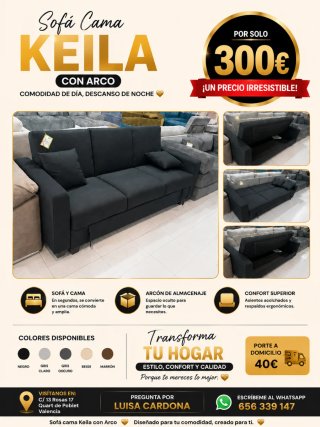 Sofá Cama Keila Negro/Gris