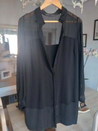 Vestido Zara Negro Rodilla Transparente