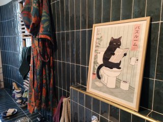 Stampa Gatto Nero WC 40x30 Cornice Legno