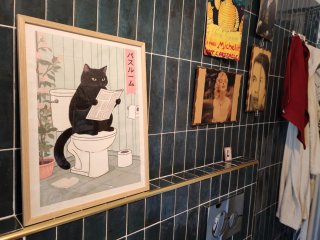 Stampa Gatto Nero WC 40x30 Cornice Legno