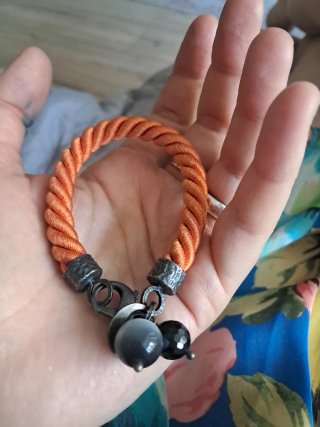 Pulsera YOMIME cordón naranja y plata