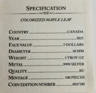 Moneda Plata 999 Canadá 2025 5$