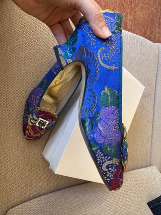 Zapatos de fallera tela azul talla 37