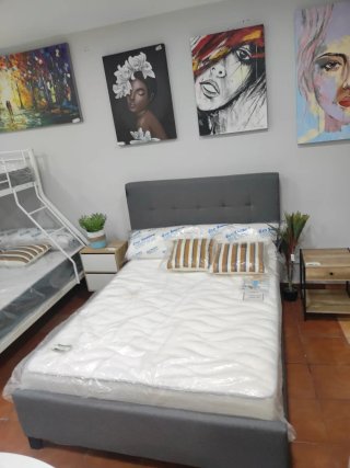 Cama Matrimonio 135x190cm Tela Gris