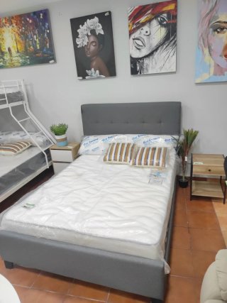 Cama Matrimonio 135x190cm Tela Gris