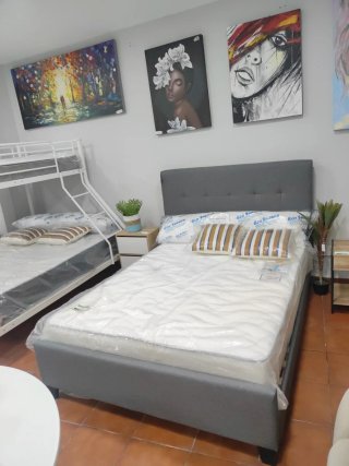 Cama Matrimonio 135x190cm Tela Gris