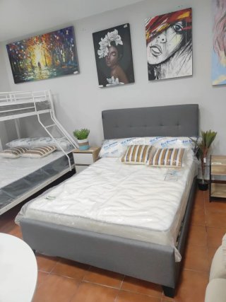 Cama Matrimonio 135x190cm Tela Gris
