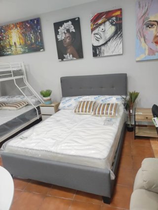 Cama Matrimonio 135x190cm Tela Gris