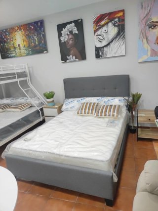 Cama Matrimonio 135x190cm Tela Gris