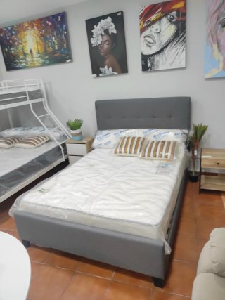 Cama Matrimonio 135x190cm Tela Gris