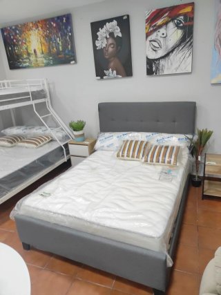 Cama Matrimonio 135x190cm Tela Gris