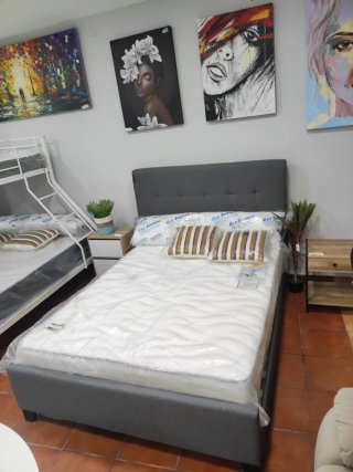 Cama Matrimonio 135x190cm Tela Gris