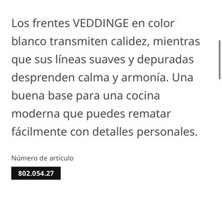 VEDDINGE IKEA FRENTE DE CAJÓN BLANCO 80x20 CM