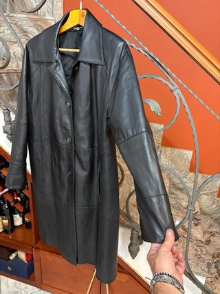 Giacca trench lunga da donna vera pelle vintage