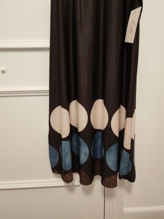 Vestido marrón lunares beige y azul