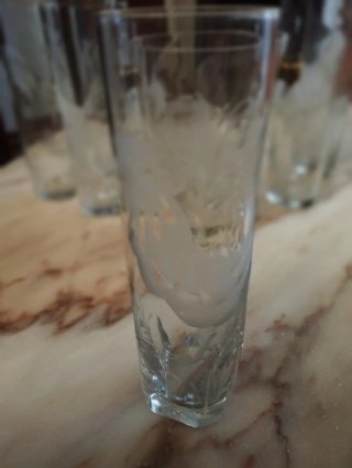 Juego 6 vasos y cubitera cristal tallado