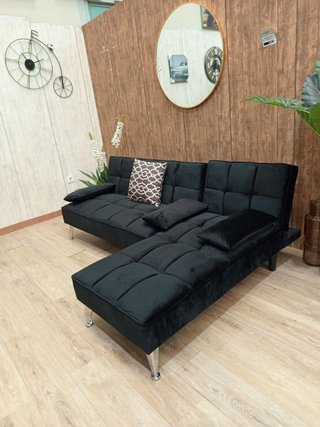 Sofá Chaise Longue Negro Terciopelo
