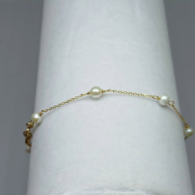 Pulsera Fina Oro 18k Eslabón con 8 Perlas