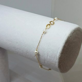 Pulsera Fina Oro 18k Eslabón con 8 Perlas