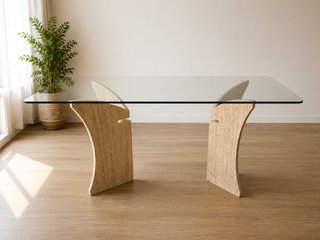 Mesa Comedor Vintage Italia 80s Cristal Travertino