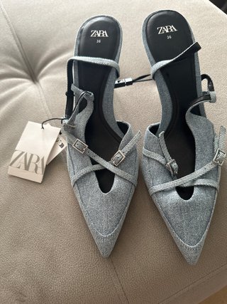 Zapatos Zara Tacon Azul Talla 36 Nuevos