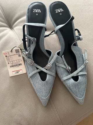 Zapatos Zara Tacon Azul Talla 36 Nuevos