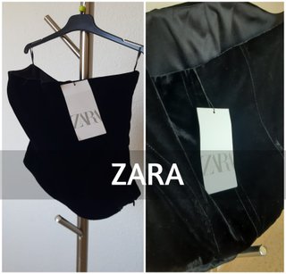 Top corsé. Con varillas. De terciopelo negro. Es d