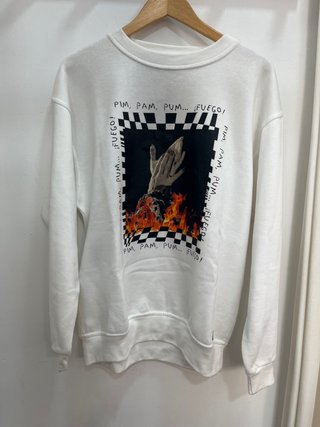 Sudadera Blanca con Estampado PIM, PAM, PUM