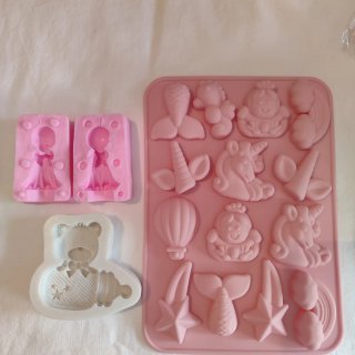 Moldes de silicona unicornio, ángel y biberon-oso