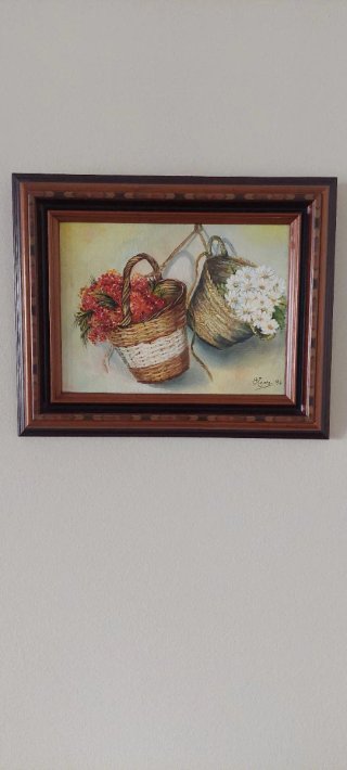 2 Quadri a Olio Fiori Cestini