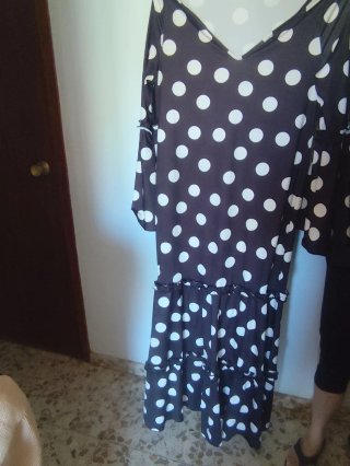Vestido Flamenca Lunares Negro Talla XXXL