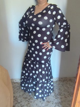 Vestido Flamenca Lunares Negro Talla XXXL