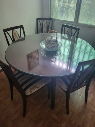 Mesa Comedor Extensible con 4 Sillas y Cristal