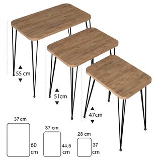 Set di 3 Tavoli Nido in Legno e Metallo