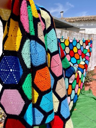 Colcha ganchillo patchwork grande muy alegre